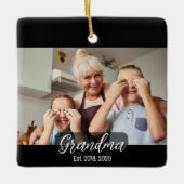 Grandma Est. White script 3 photo Keramikornament (Vorderseite)
