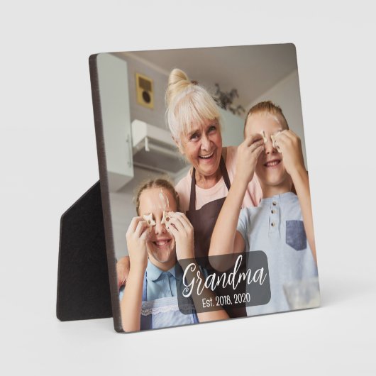 Grandma Est. White script photo Fotoplatte (Vorderseite)