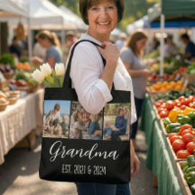 Grandma Established Black 3 Photo White Script Tot