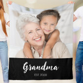 Grandma Established Black Modern Script Photo  Fleecedecke