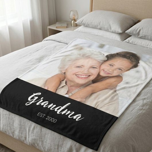 Grandma Established Black Modern Script Photo  Fleecedecke