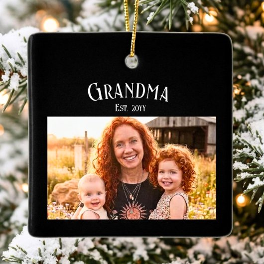 Grandma Established Custom Name Year Photo Black Keramikornament
