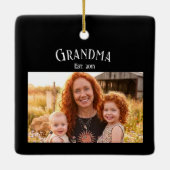 Grandma Established Custom Name Year Photo Black Keramikornament (Rückseite)