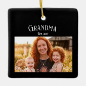 Grandma Established Custom Name Year Photo Black Keramikornament (Vorderseite)
