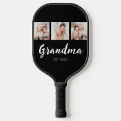 Grandma Established Elegant Script 3 Photo Black Pickleball Schläger (Vorderseite)