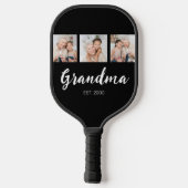 Grandma Established Elegant Script 3 Photo Black Pickleball Schläger (Rückseite)