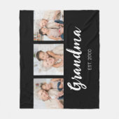 Grandma Established Elegant Script Black 3 Photo Fleecedecke (Vorderseite)