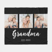 Grandma Established Elegant Script Black 3 Photo Fleecedecke (Vorderseite (Horizontal))