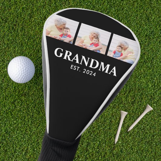 Grandma Established Modern Bold Black 3 Photo Golf Headcover