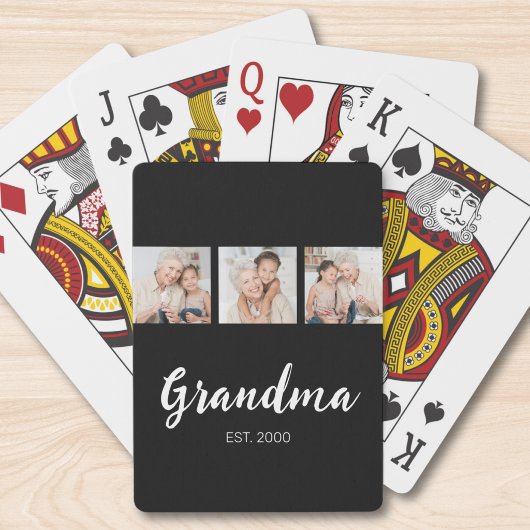Grandma Established Modern Script 3 Photo Black  Spielkarten