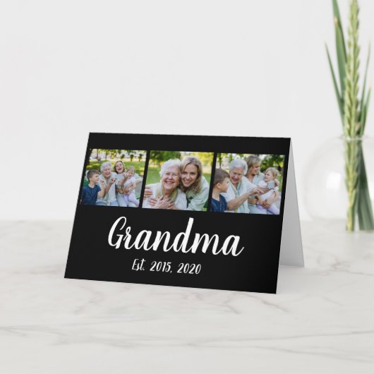 Grandma Established Modern Script Black 3 Photo Dankeskarte (Vorderseite)