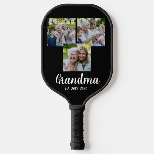 Grandma Established Modern Script Black 3 Photo Pickleball Schläger (Vorderseite)