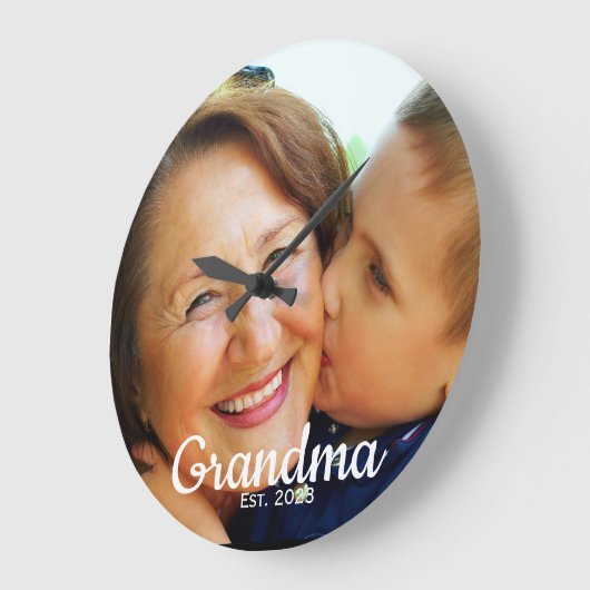 Grandma Established Modern Script Photo  Große Wanduhr (Winkel)