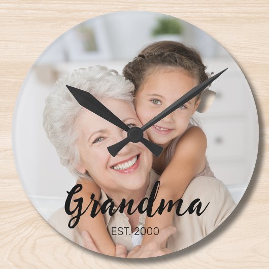 Grandma Established Modern Script Photo Runde Wanduhr