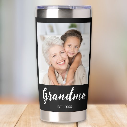 Grandma Established Script Black 2 Photo  Thermobecher