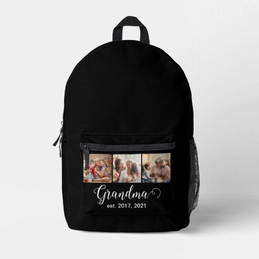 Grandma Established Script Gift 3 Photo Bedruckter Rucksack (Vorderseite)
