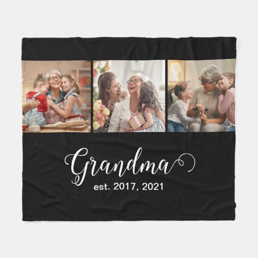 Grandma Established Script Gift 3 Photo Fleecedecke (Vorderseite (Horizontal))