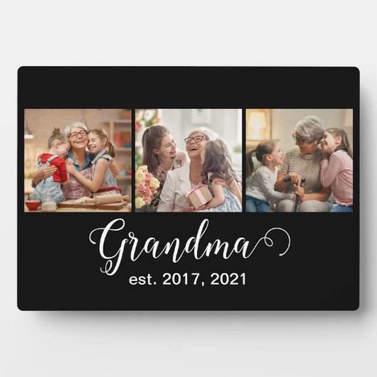 Grandma Established Script Gift 3 Photo Fotoplatte (Vorderseite)