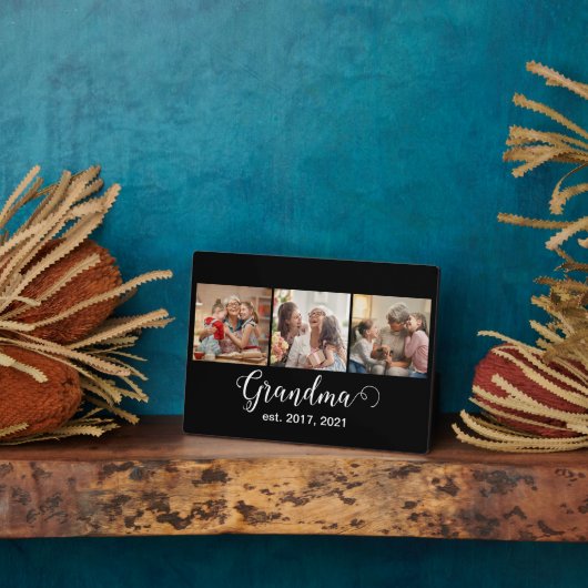 Grandma Established Script Gift 3 Photo Fotoplatte (Seite)