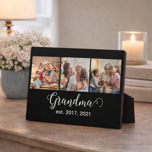 Grandma Established Script Gift 3 Photo Fotoplatte