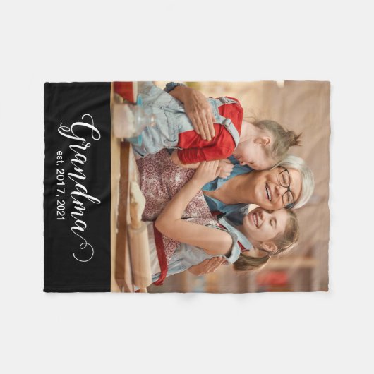 Grandma Established Script Gift Photo Fleecedecke (Vorderseite (Horizontal))