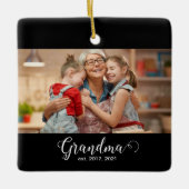 Grandma Established Script Gift Photo Keramikornament (Vorderseite)