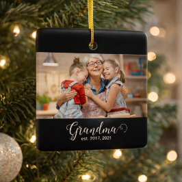 Grandma Established Script Gift Photo Keramikornament
