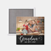 Grandma Established Script Gift Photo Magnet (Vorderseite/Rückseite)