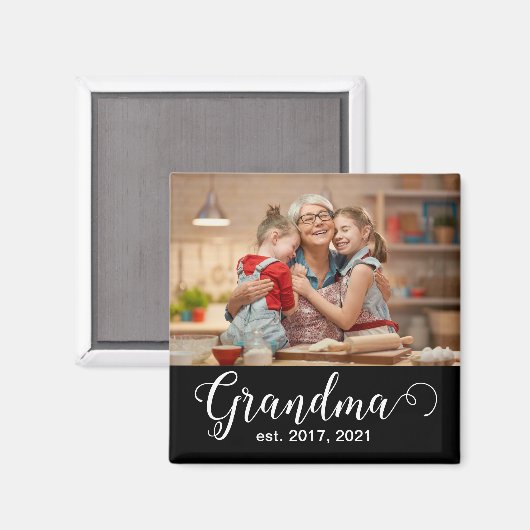 Grandma Established Script Gift Photo Magnet (Vorderseite/Rückseite)