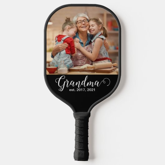 Grandma Established Script Gift Photo Pickleball Schläger (Rückseite)