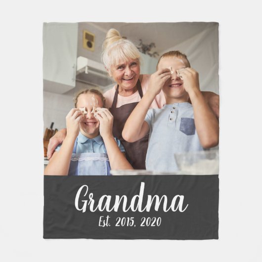 Grandma Established White Script Photo Fleecedecke (Vorderseite)