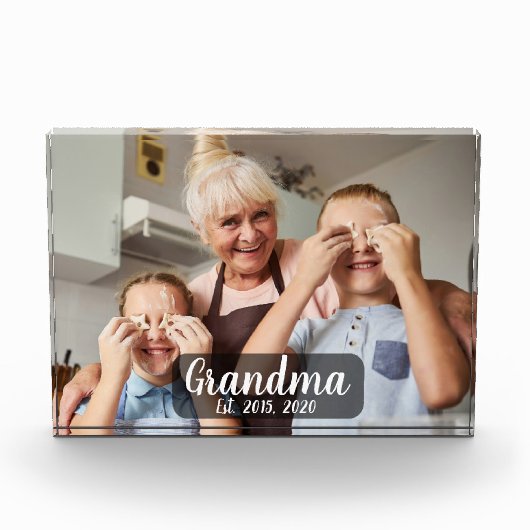 Grandma Established White Script Photo Fotoblock (Vorderseite)