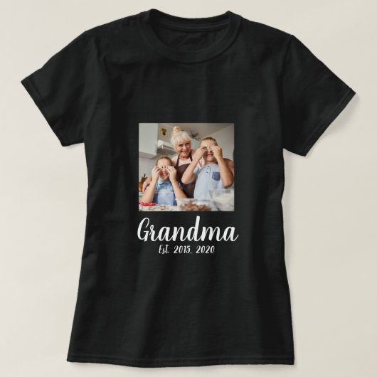 Grandma Established White Script Photo T-Shirt (Design vorne)