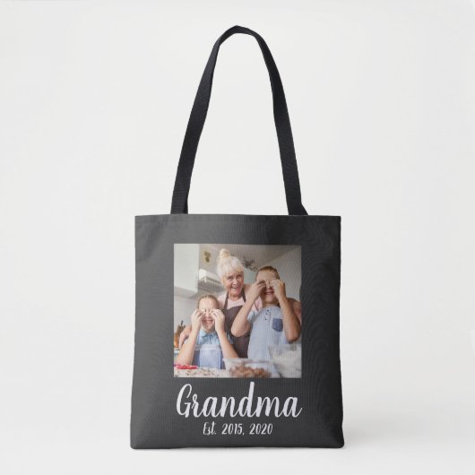 Grandma Established White Script Photo Tasche (Vorderseite)