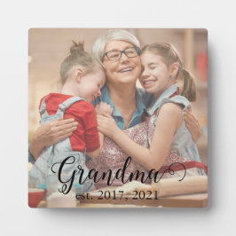 Grandma Established Year Modern Black Script Photo Fotoplatte