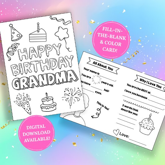 Grandma Fill In The Blank Birthday Coloring Card Karte