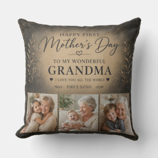 Grandma First Mothers Day Elegant Black Gold  Kissen