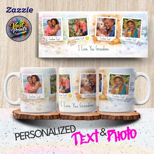Grandma Floral Custom Photo Collage Watercolor Tasse