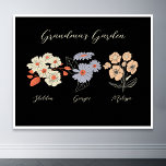 Grandma Flower Garden Individuelle Name Vintag Poster<br><div class="desc">Diese Oma's Garden Blume und Grandkids Name Custom Design ist eine reizvolle Mischung aus Vintagem Charme und personalisierter Wärme. Es ist die perfekte Ergänzung zu den Oasen jeder Großmutter, die die Schönheit eines botanischen Gartens direkt in ihre Zuhause bringt. Dieses Produkt mit einer atemberaubenden Vintagen Blume-Abbildung, die das Wesen des...</div>