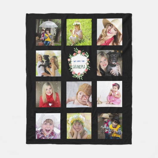 GRANDMA Foto Collage Blanket - Großmutter Schwarz Fleecedecke (Vorderseite)