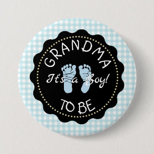 GRANDMA für Blue Gingham Baby Showknopf Button