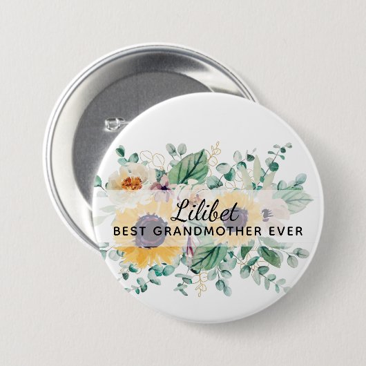 GRANDMA Geschenke - Sonnenblume Gefühlt Personalis Button (Vorne & Hinten)