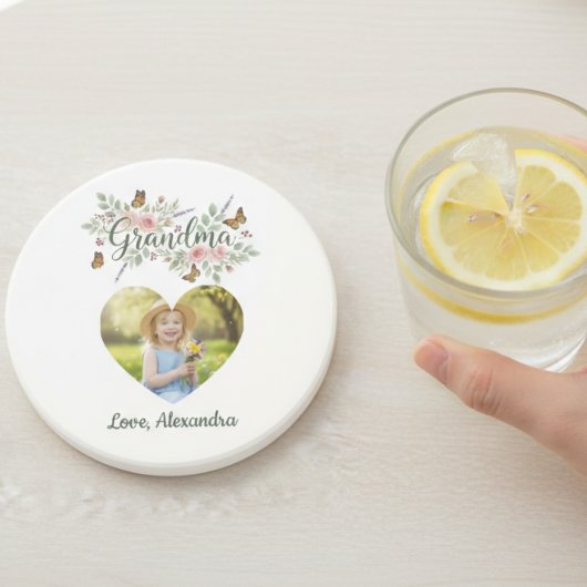 Grandma Gift Coaster - Floral Photo Getränkeuntersetzer
