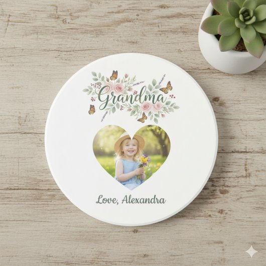 Grandma Gift Coaster - Floral Photo Getränkeuntersetzer