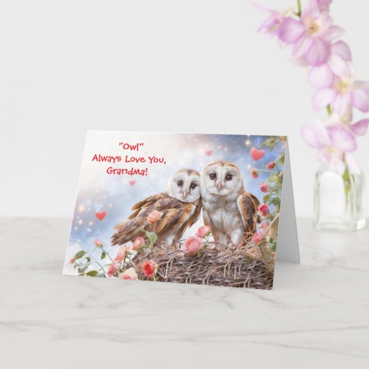 Grandma Grandmother Cute and Fun Owl Valentines Karte (Orchidee)