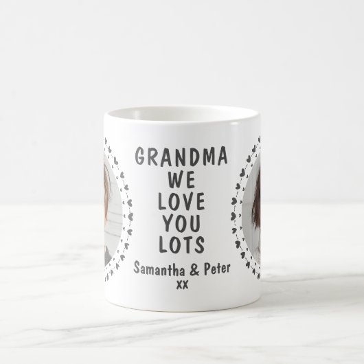 Grandma Grandpa Family Two Photo Hearts Mug Custom Kaffeetasse (Mittel)