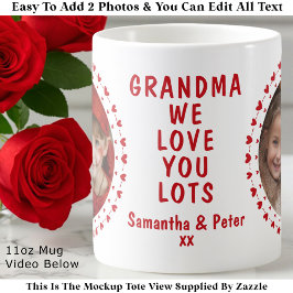 Grandma Grandpa Family Two Photo Hearts Mug Custom Kaffeetasse