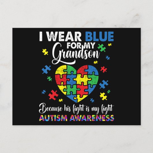 Grandma Grandpa I Wear Blue For My Grandson Autism Postkarte (Vorderseite)