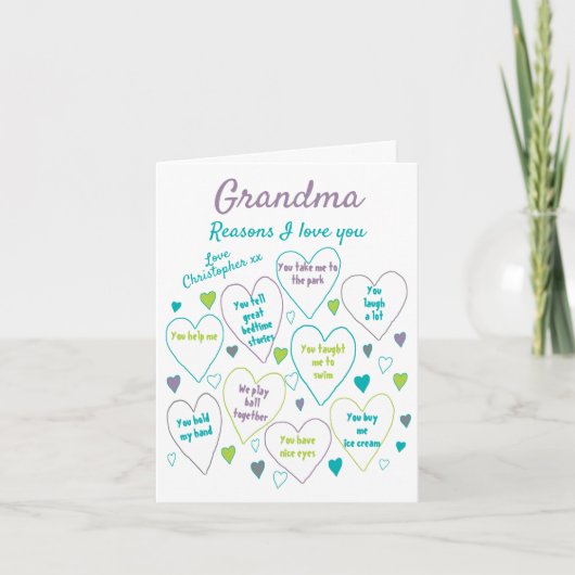 Grandma Gründe für die Liebe Personalisiert Karte (Vorderseite)