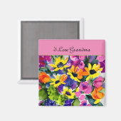 GRANDMA - I Liebe Oma, Aquarellfarben-Blume, Magnet (Vorderseite/Rückseite)